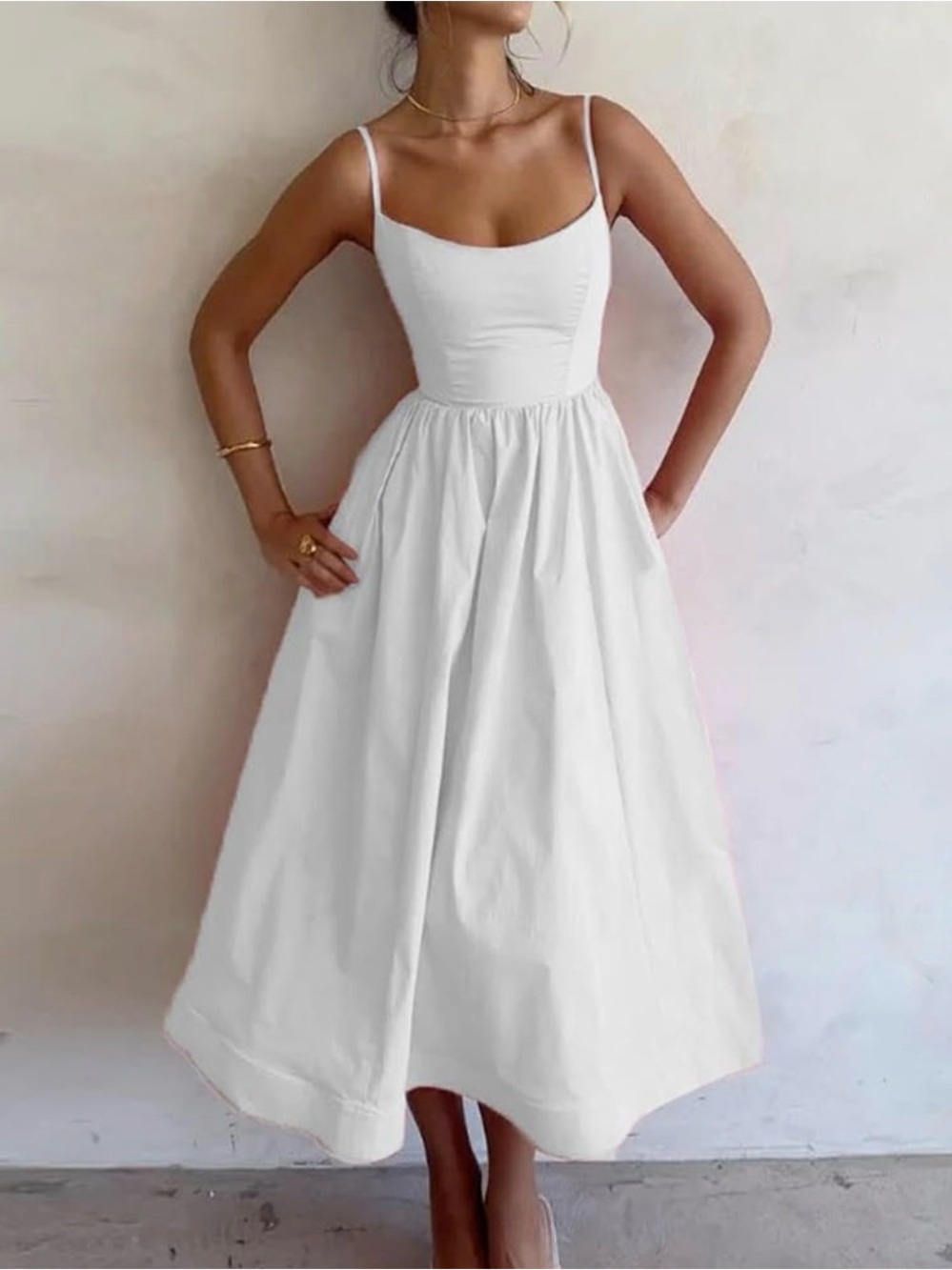 White Spaghetti Strap Midi Dress